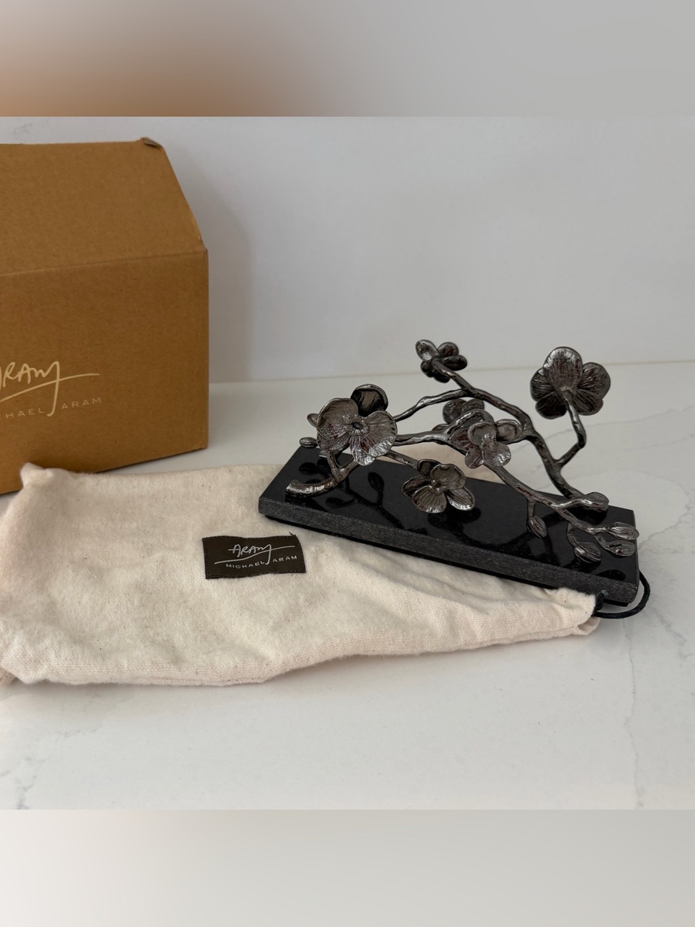 Michael Aram Silver and Black Blossom Napkin Holder